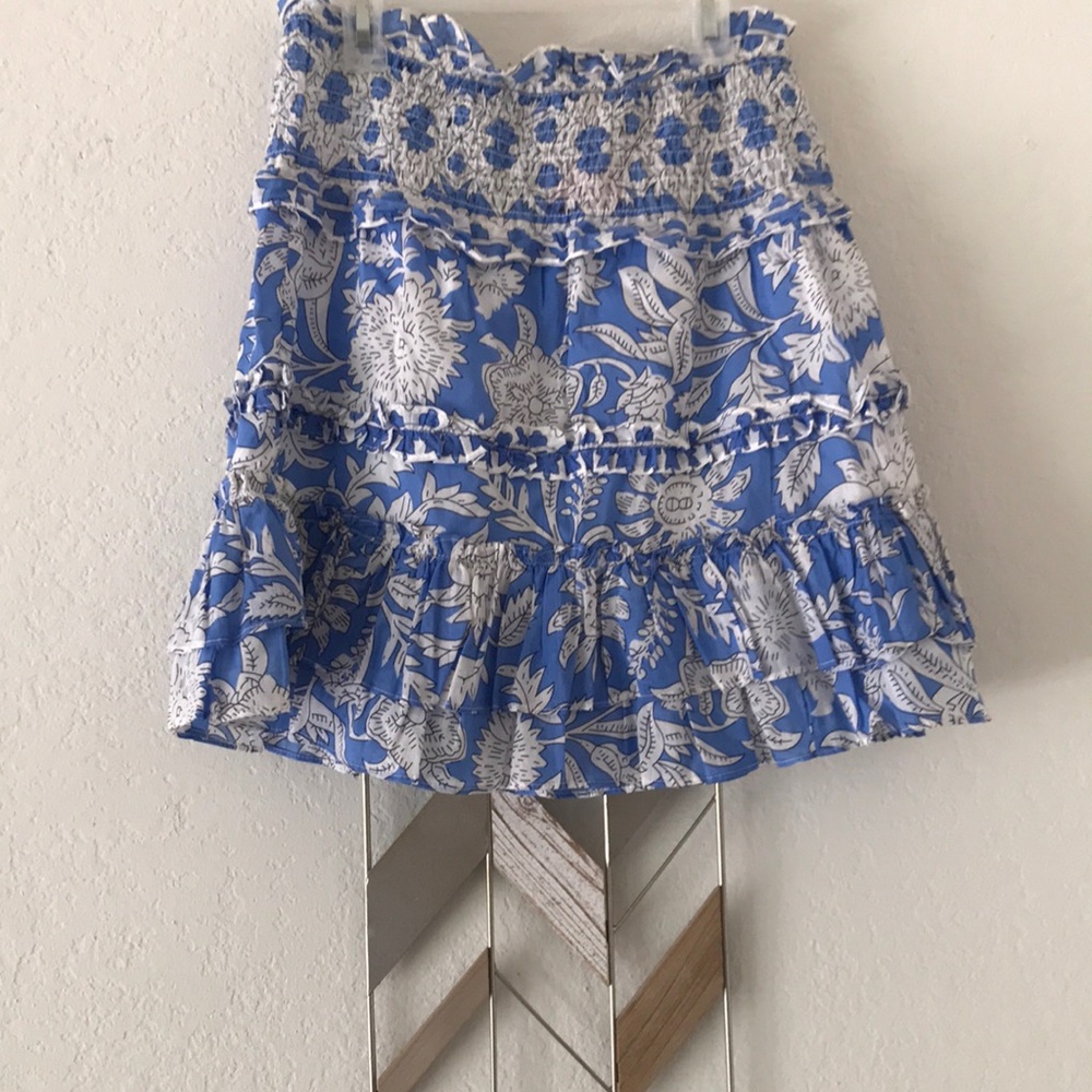 Blue Floral Ruffle Tiered Skirt
